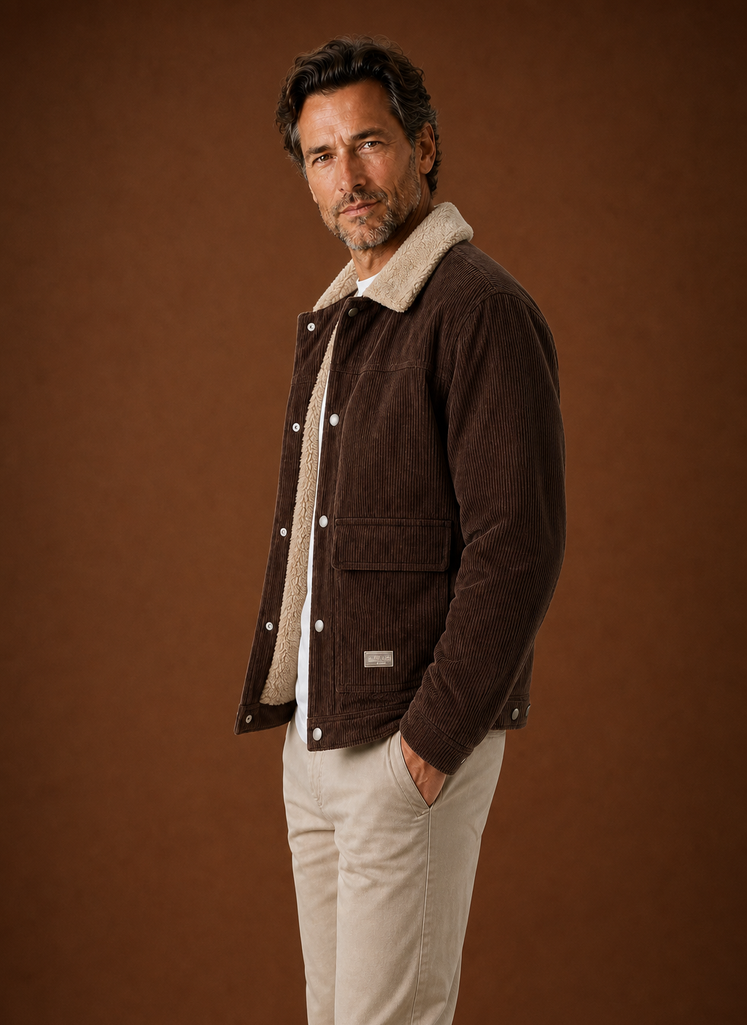 Areleon | Men's Sherpa Lined Corduroy Snap Front Winter Jacket