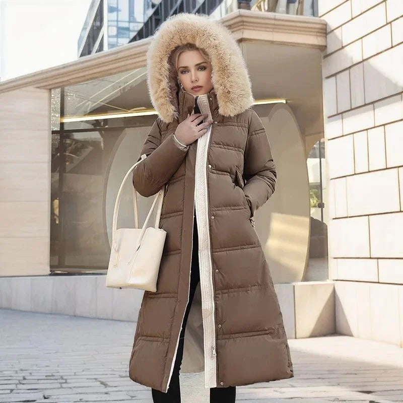 Edith | Women's Warm Fur Hood Quilted Puffer Long Winter Coat