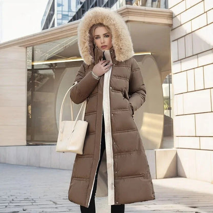 Edith | Women's Warm Fur Hood Quilted Puffer Long Winter Coat