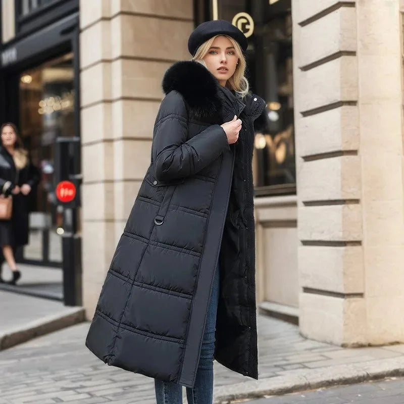 Edith | Women's Warm Fur Hood Quilted Puffer Long Winter Coat