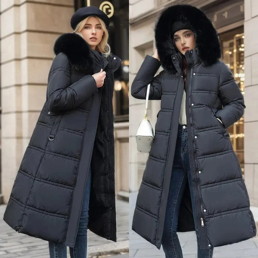 Edith | Women's Warm Fur Hood Quilted Puffer Long Winter Coat