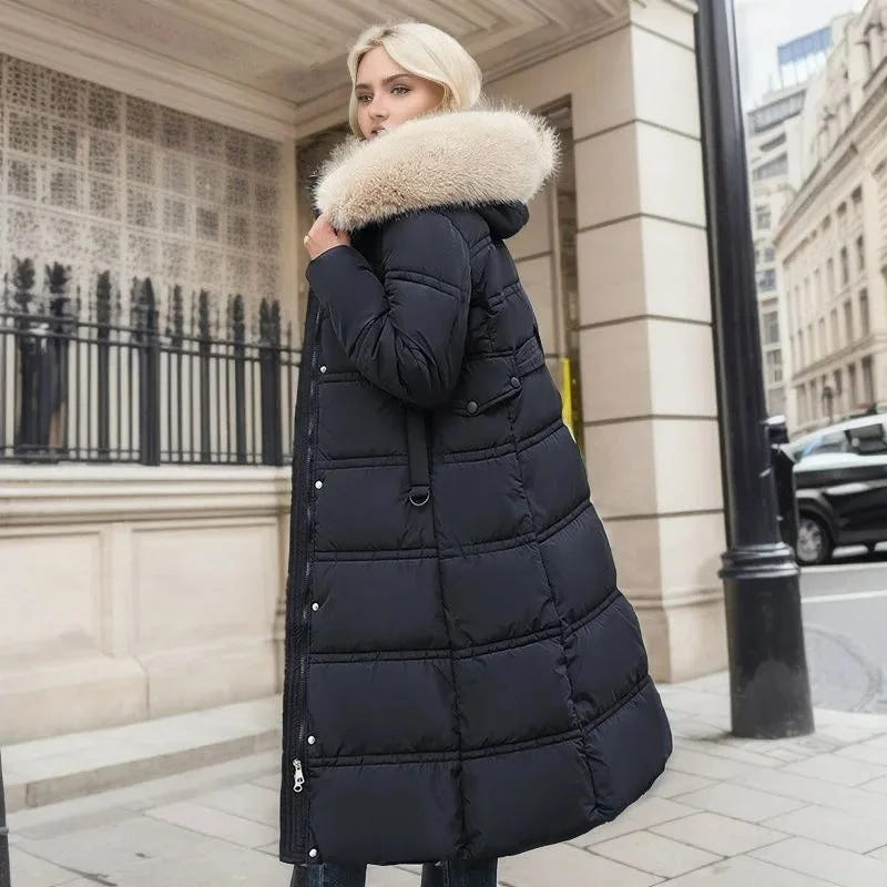 Edith | Women's Warm Fur Hood Quilted Puffer Long Winter Coat