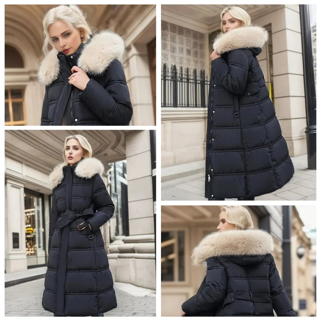 Edith | Women's Warm Fur Hood Quilted Puffer Long Winter Coat