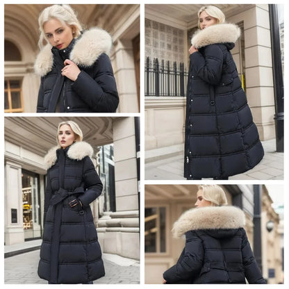 Edith | Women's Warm Fur Hood Quilted Puffer Long Winter Coat