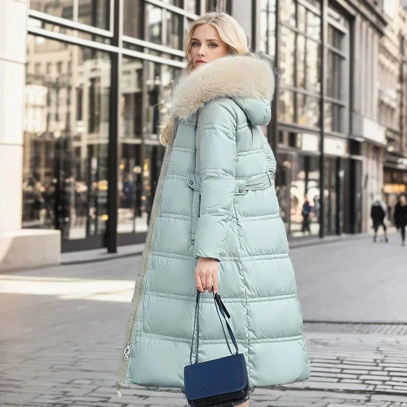 Edith | Women's Warm Fur Hood Quilted Puffer Long Winter Coat