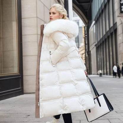 Edith | Women's Warm Fur Hood Quilted Puffer Long Winter Coat