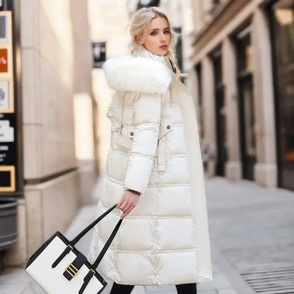 Edith | Women's Warm Fur Hood Quilted Puffer Long Winter Coat