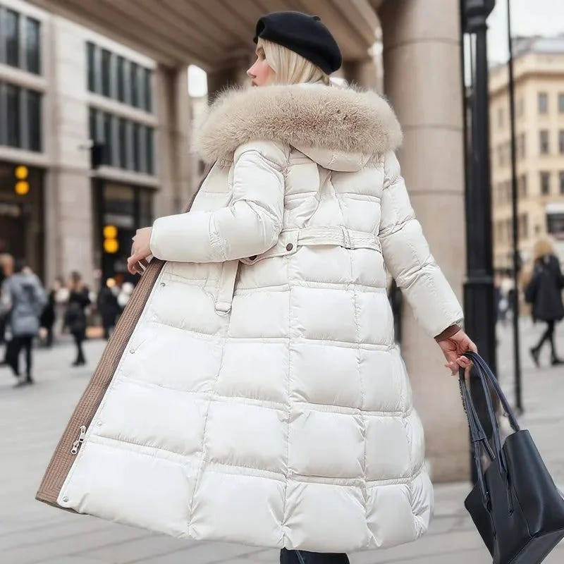 Edith | Women's Warm Fur Hood Quilted Puffer Long Winter Coat