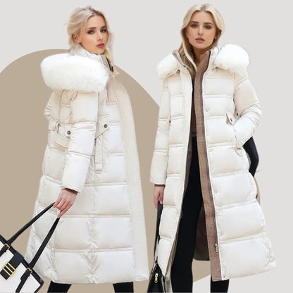 Edith | Women's Warm Fur Hood Quilted Puffer Long Winter Coat