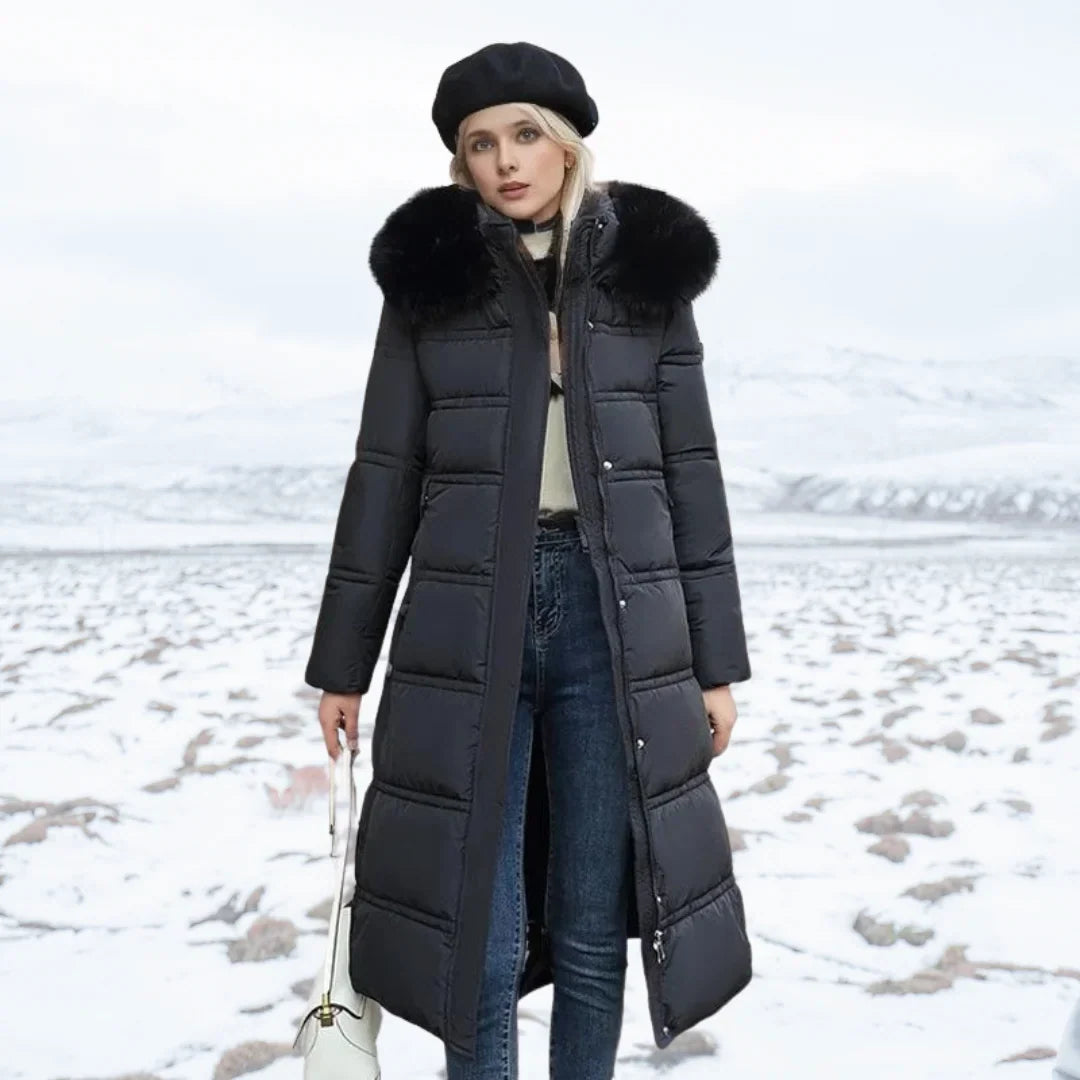 Edith | Women's Warm Fur Hood Quilted Puffer Long Winter Coat