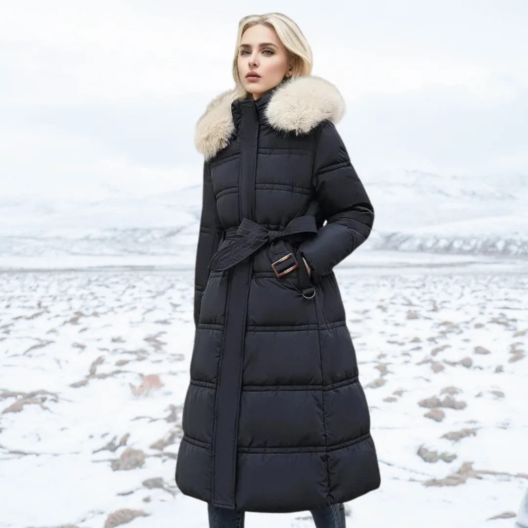 Edith | Women's Warm Fur Hood Quilted Puffer Long Winter Coat
