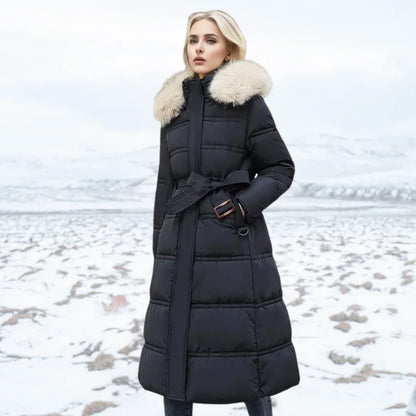 Edith | Women's Warm Fur Hood Quilted Puffer Long Winter Coat