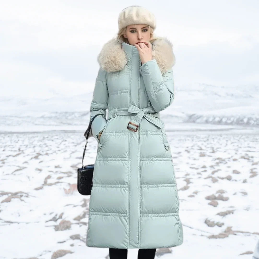 Edith | Women's Warm Fur Hood Quilted Puffer Long Winter Coat