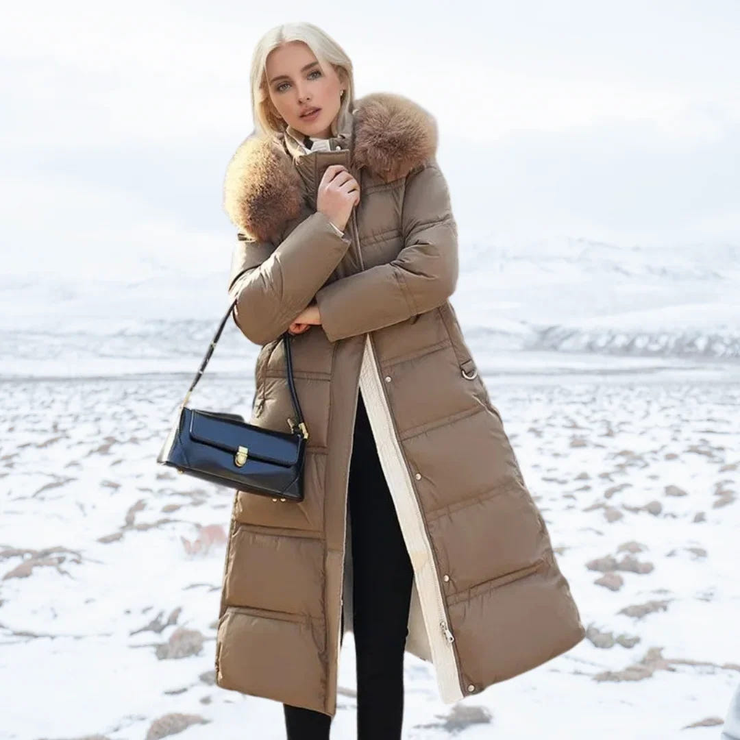 Edith | Women's Warm Fur Hood Quilted Puffer Long Winter Coat