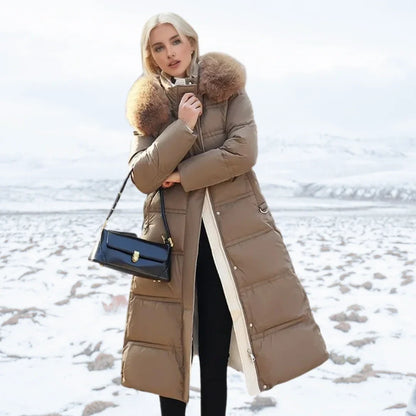 Edith | Women's Warm Fur Hood Quilted Puffer Long Winter Coat