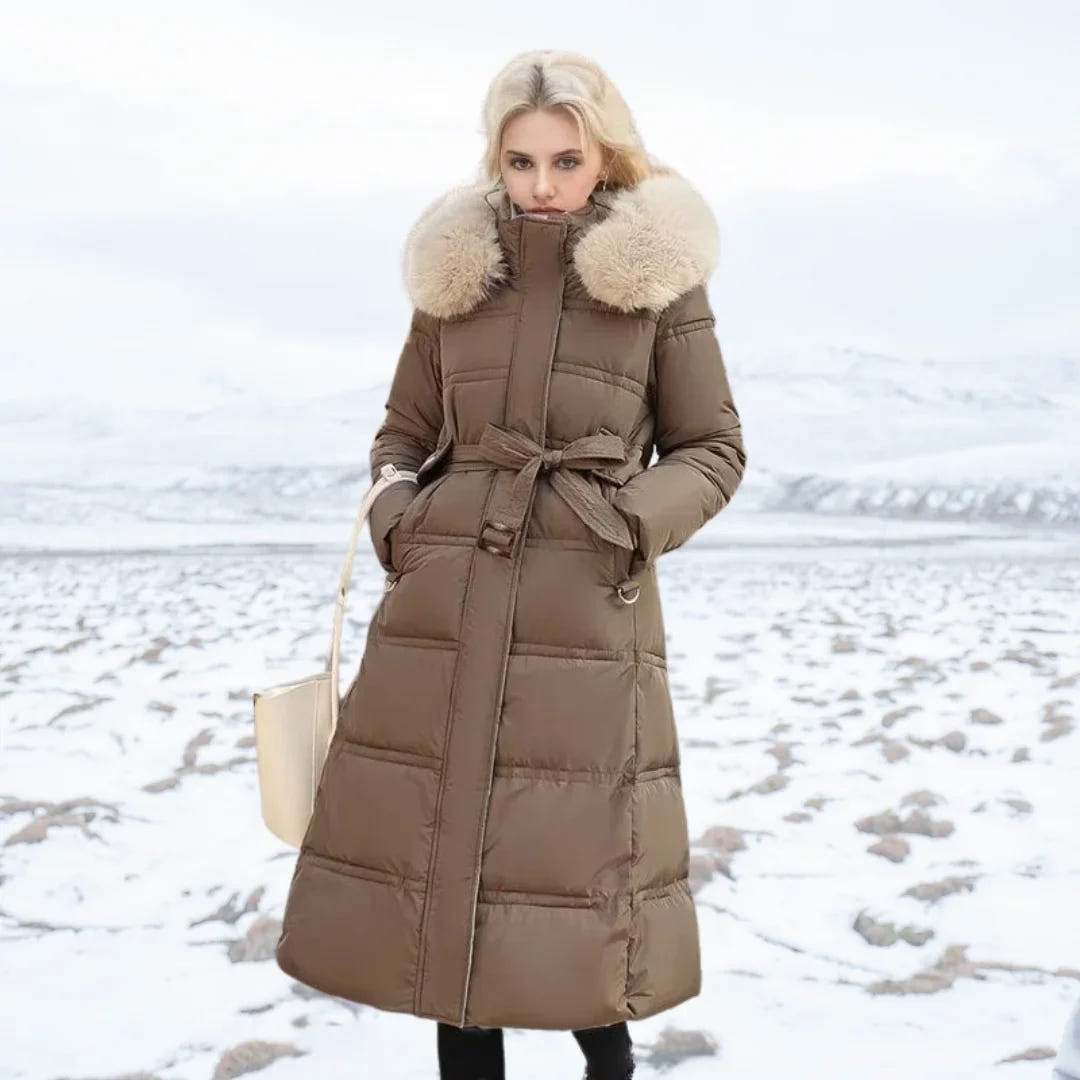 Edith | Women's Warm Fur Hood Quilted Puffer Long Winter Coat