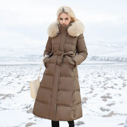 Edith | Women's Warm Fur Hood Quilted Puffer Long Winter Coat