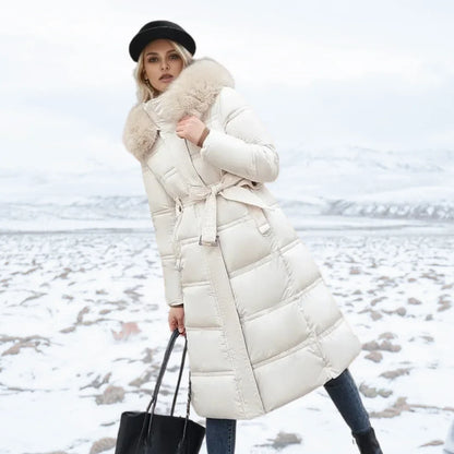 Edith | Women's Warm Fur Hood Quilted Puffer Long Winter Coat