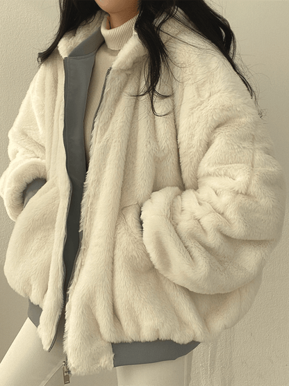 Linnea | Women's Oversized Sherpa-Lined Zip-Up Bomber Jacket