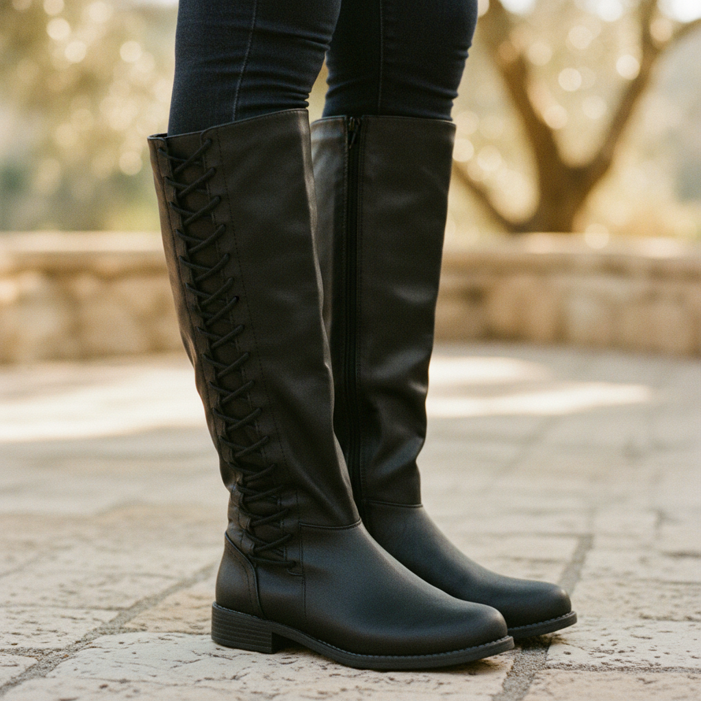 Elsie | Women's Lace-Up Knee-High Low Heel Riding Boot
