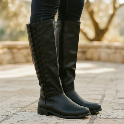 Elsie | Women's Lace-Up Knee-High Low Heel Riding Boot