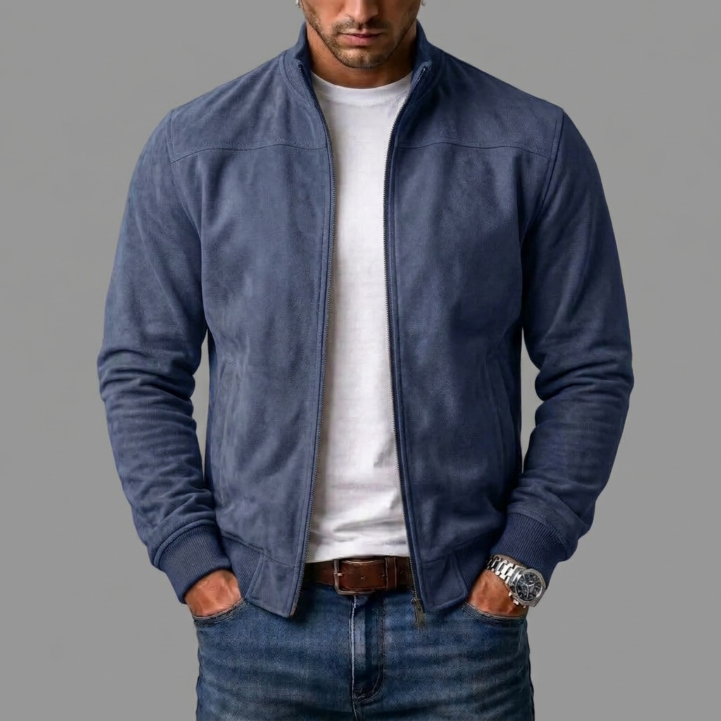 Cadmus | Men's Casual Stand Collar Zip-Up Suede Bomber Jacket