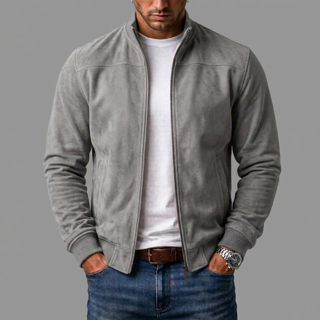 Cadmus | Men's Casual Stand Collar Zip-Up Suede Bomber Jacket