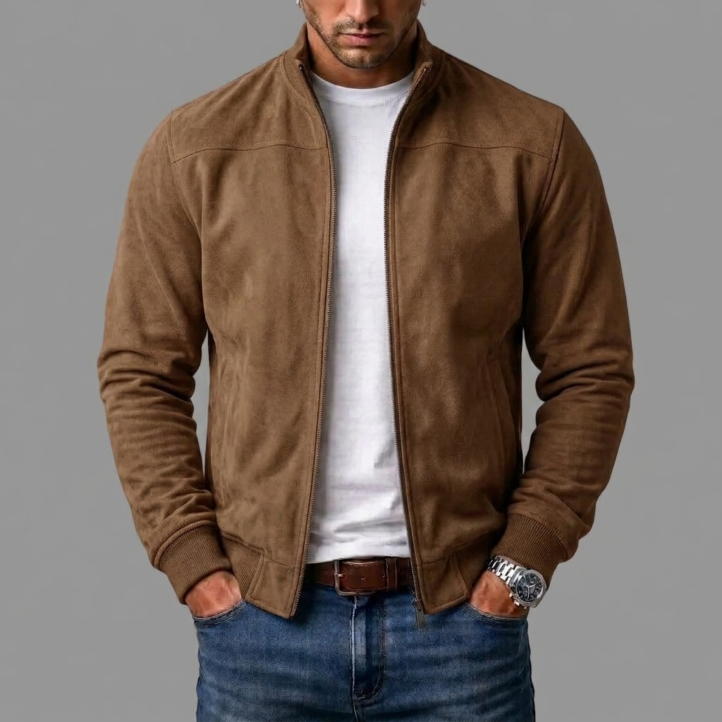 Cadmus | Men's Casual Stand Collar Zip-Up Suede Bomber Jacket