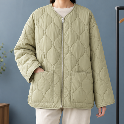 Augusta | Women's Collarless Oversized Patch Pocket Quilted Jacket