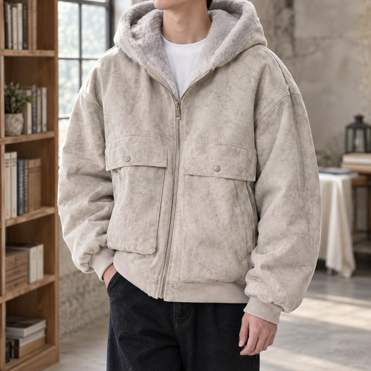 Edric | Men's Grey Sherpa Lined Hooded Utility Winter Jacket