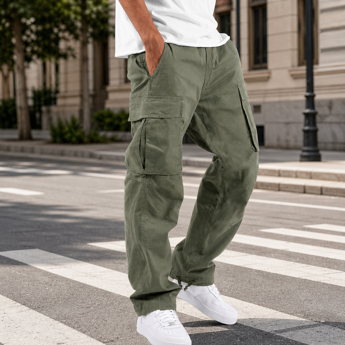 Brandt | Men's Relaxed Baggy Drawstring Hem Cargo Pants