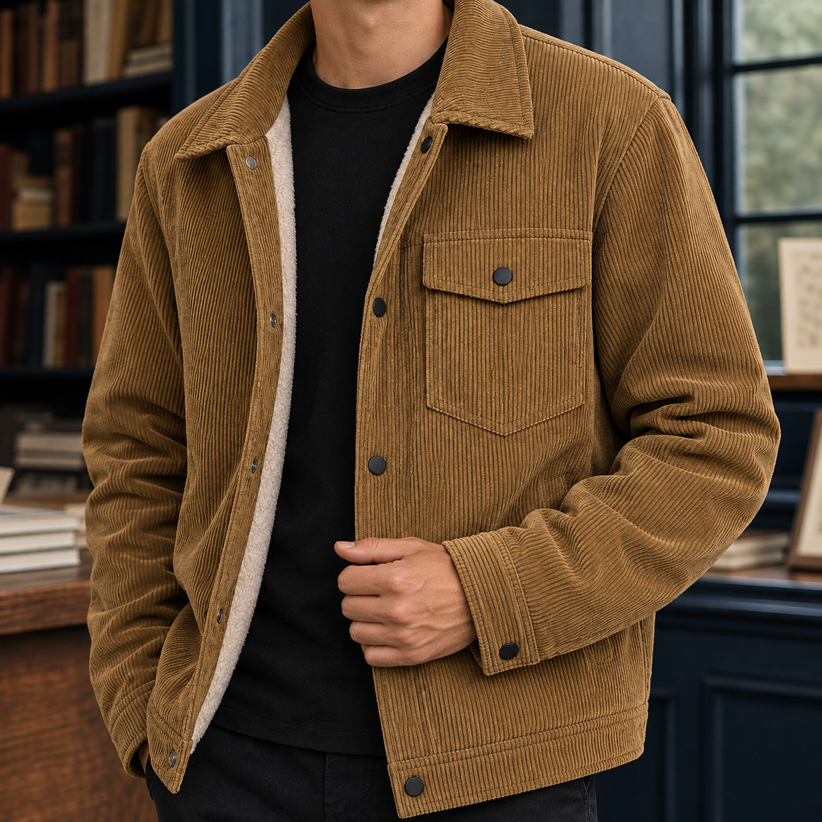 Edgar | Men's Casual Sherpa Lined Corduroy Winter Trucker Jacket
