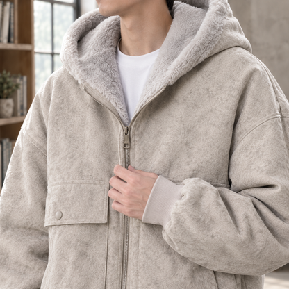 Edric | Men's Grey Sherpa Lined Hooded Utility Winter Jacket
