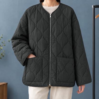 Augusta | Women's Collarless Oversized Patch Pocket Quilted Jacket