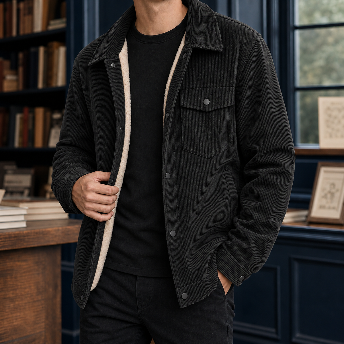 Edgar | Men's Casual Sherpa Lined Corduroy Winter Trucker Jacket