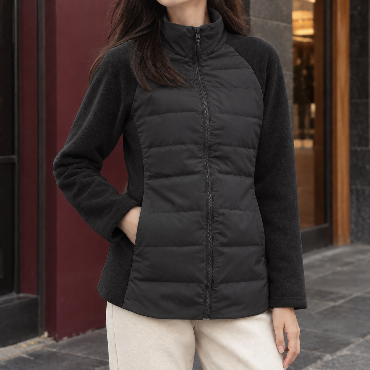 Damaris | Women's Lightweight Puffer Hybrid Stand Collar Quilted Jacket