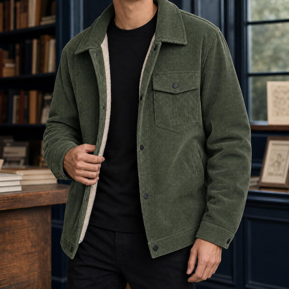 Edgar | Men's Casual Sherpa Lined Corduroy Winter Trucker Jacket