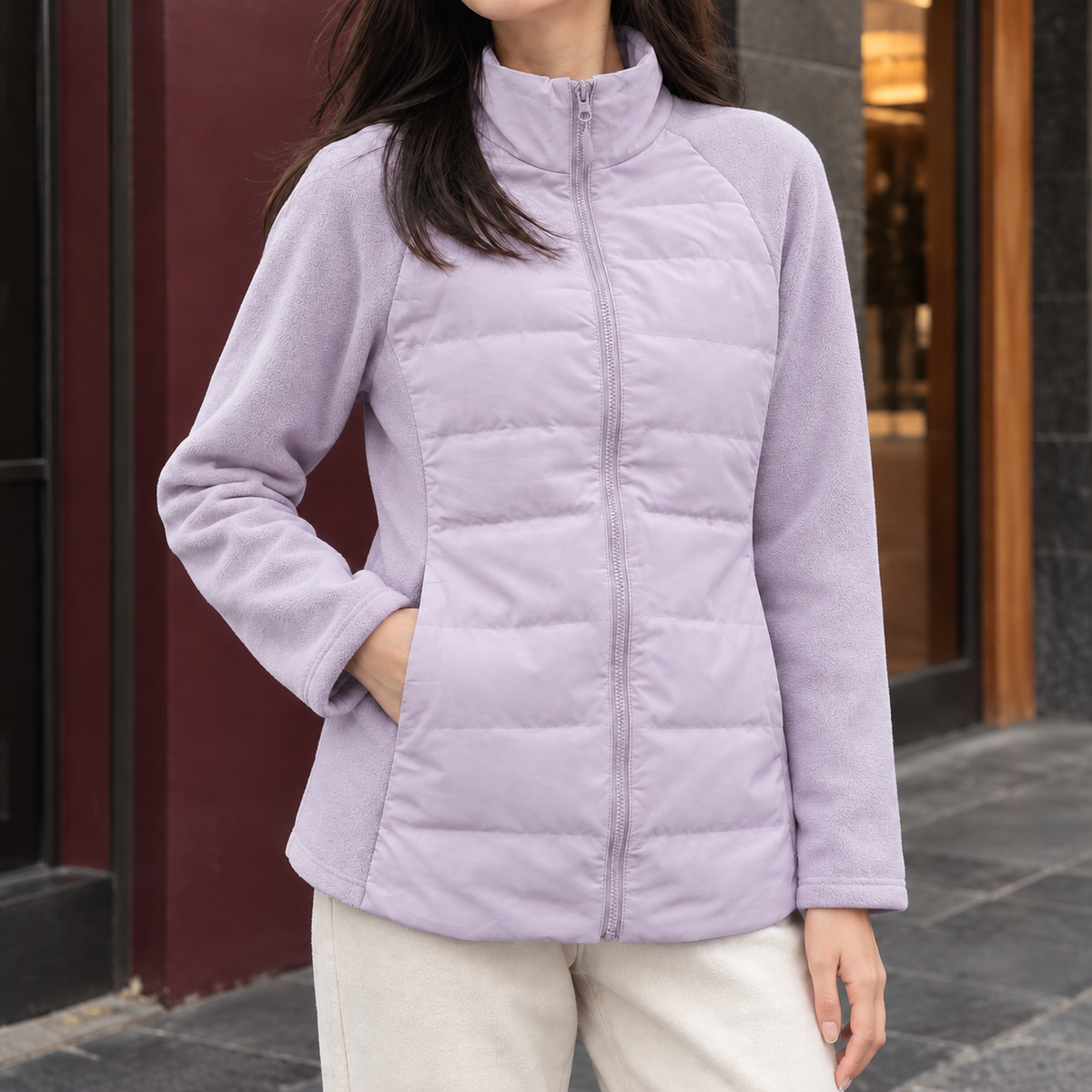 Damaris | Women's Lightweight Puffer Hybrid Stand Collar Quilted Jacket