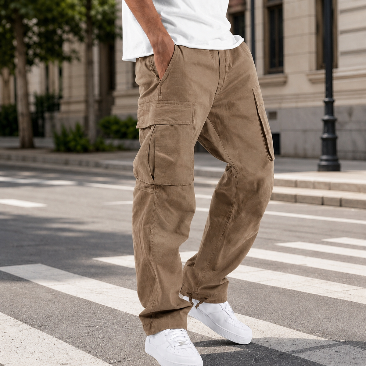 Brandt | Men's Relaxed Baggy Drawstring Hem Cargo Pants