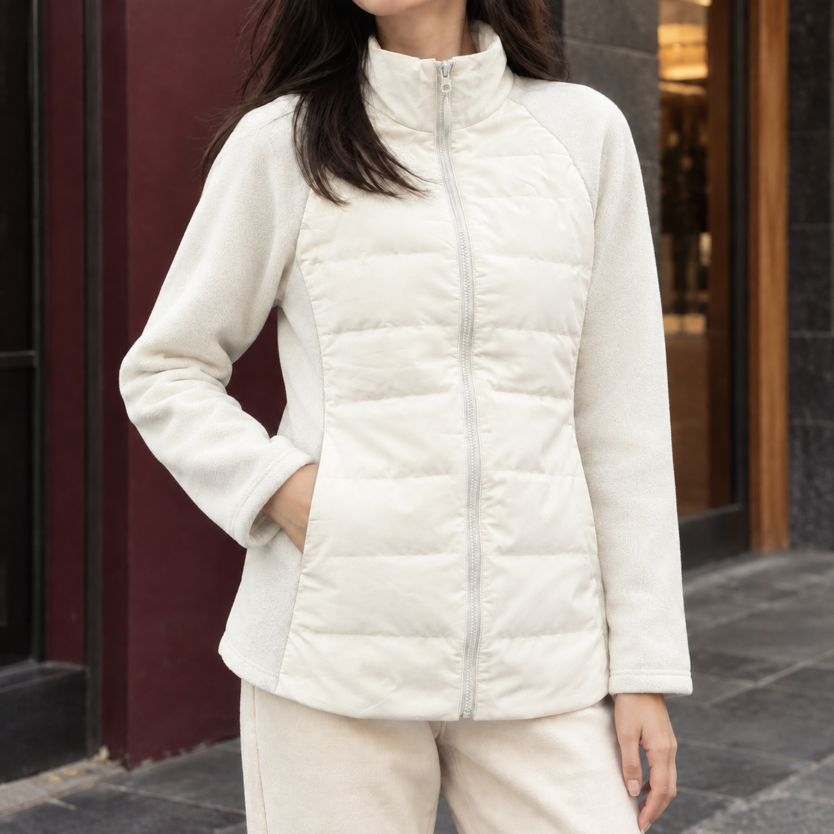 Damaris | Women's Lightweight Puffer Hybrid Stand Collar Quilted Jacket