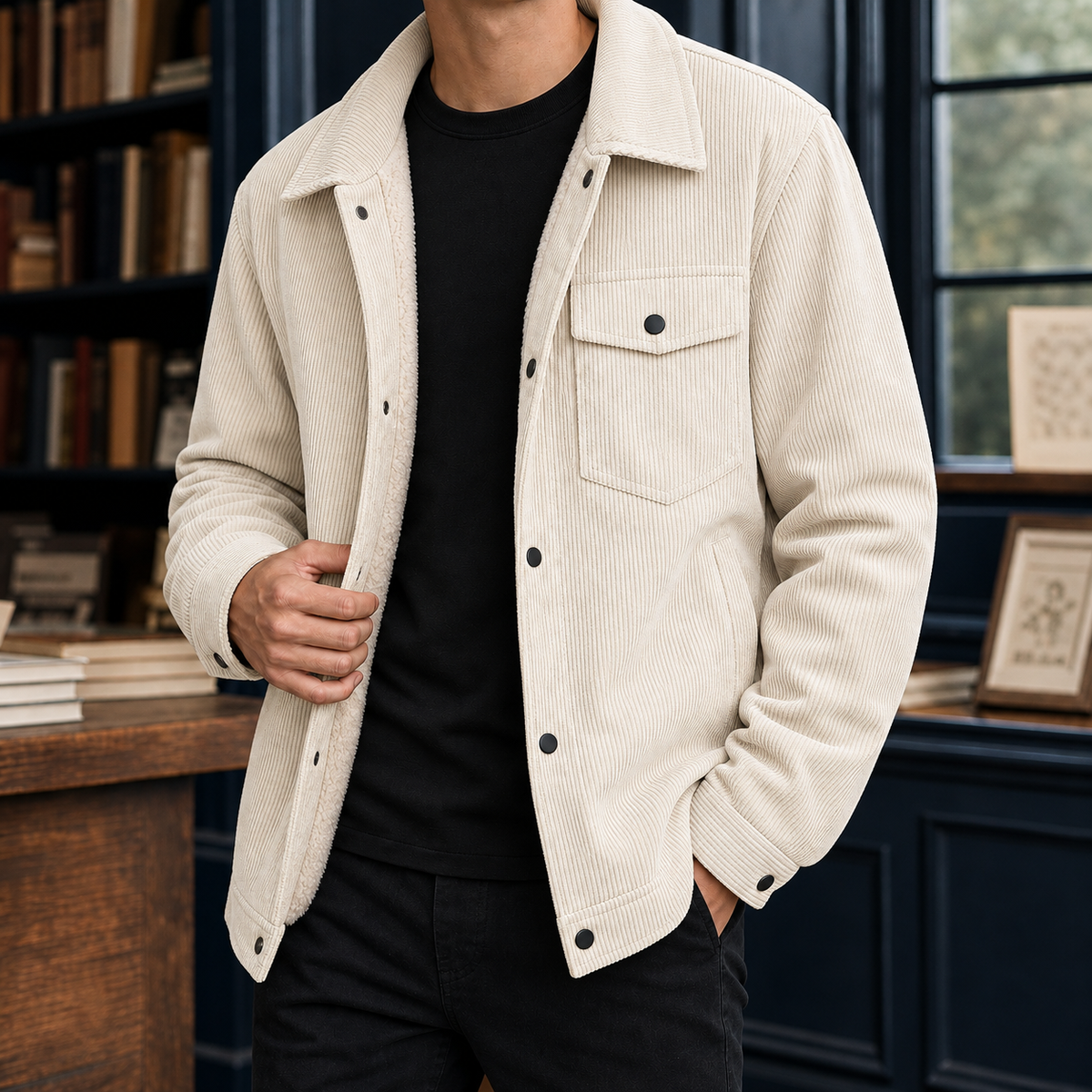 Edgar | Men's Casual Sherpa Lined Corduroy Winter Trucker Jacket