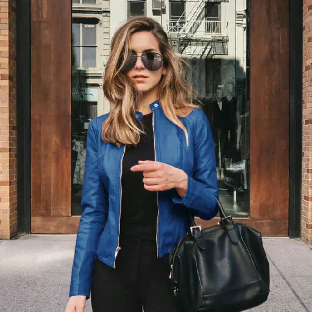 Selene | Women's Fitted Stand Collar Zip-Up Biker Jacket