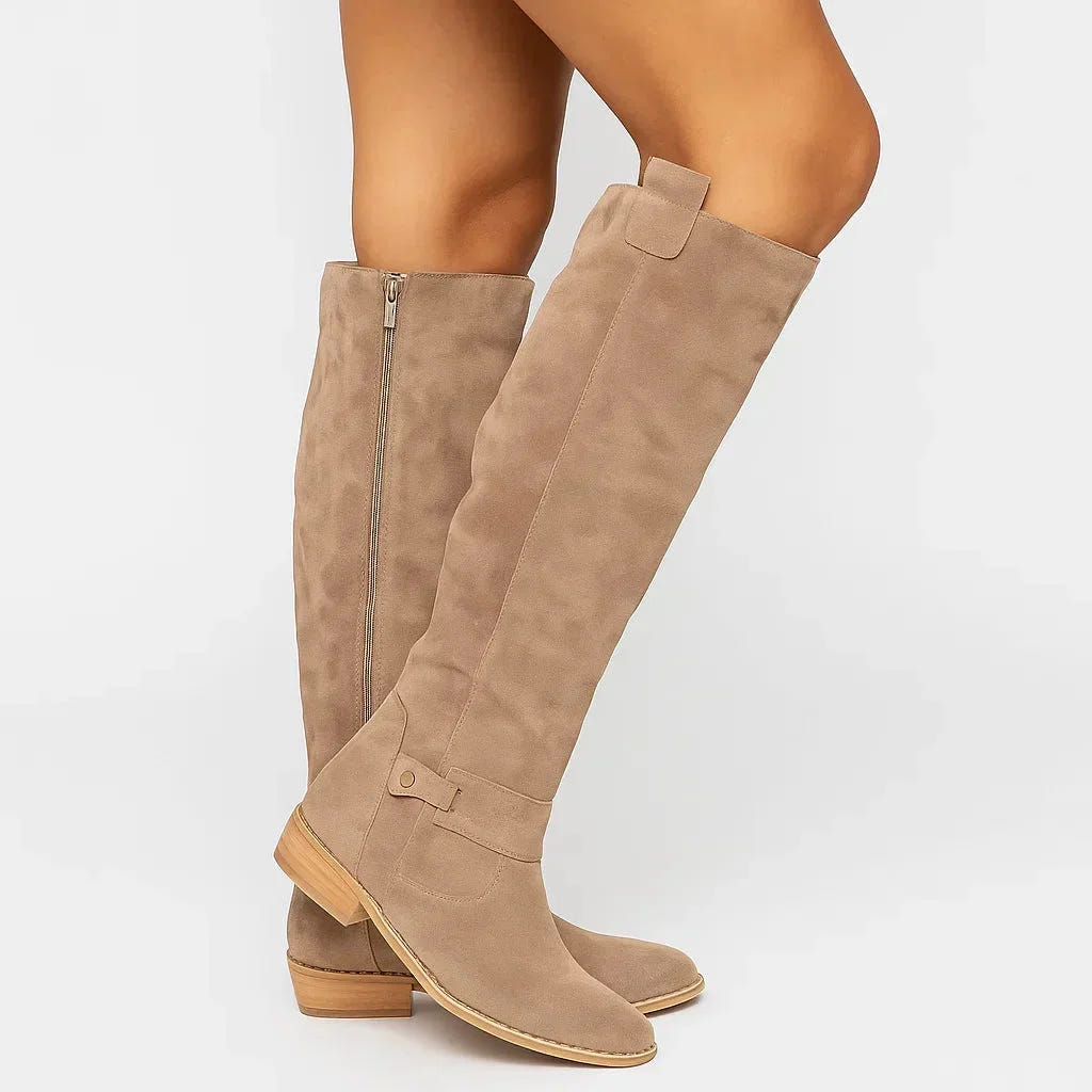Eugenia | Women's Knee-High Side Zip Low Block Heel Boot