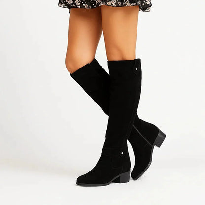 Eugenia | Women's Knee-High Side Zip Low Block Heel Boot