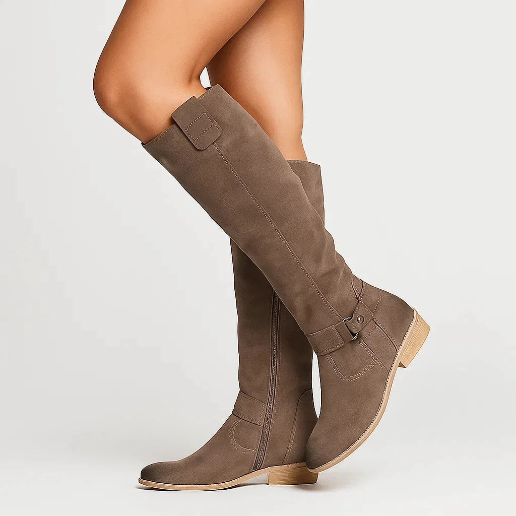 Eugenia | Women's Knee-High Side Zip Low Block Heel Boot