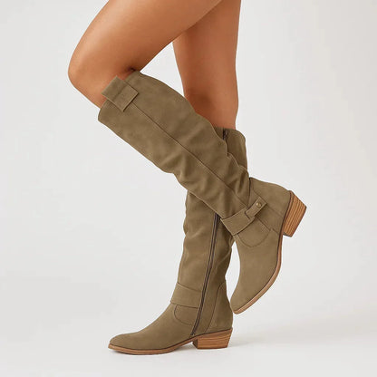 Eugenia | Women's Knee-High Side Zip Low Block Heel Boot