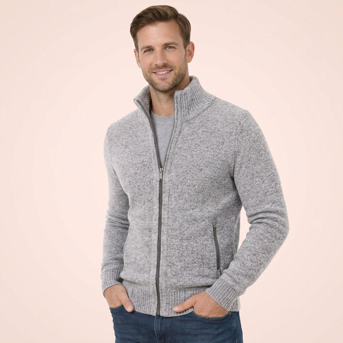 Archer | Men's Full-Zip Mock Neck Textured Knit Cardigan Sweater