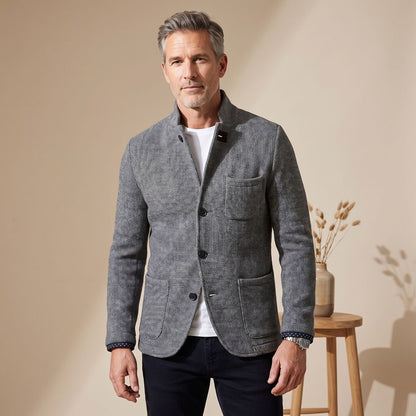 Douglas | Men's Slim Fit Stand Collar Knit Button Up Cardigan Blazer