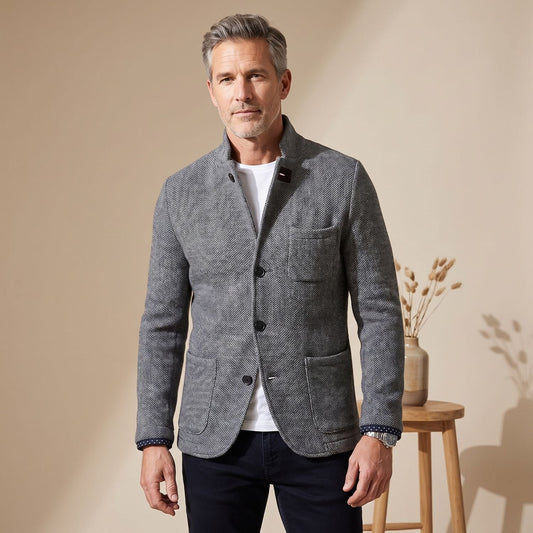 Douglas | Men's Slim Fit Stand Collar Knit Button Up Cardigan Blazer