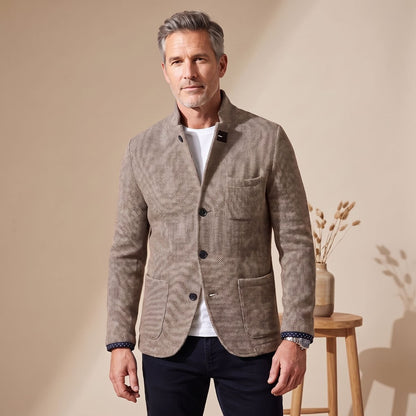 Douglas | Men's Slim Fit Stand Collar Knit Button Up Cardigan Blazer